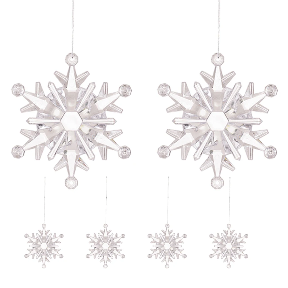 

6pcs Christmas Crystal Snowflake Ornaments Acrylic Transparent Snowflake Pendant With Rope For Christmas Tree New Year Decor