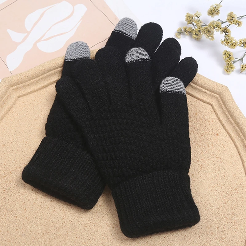 

Unisex Autumn Winter Warm Gloves Students Padded Gloves Windproof Cold Riding Glove Knitted Touch Screen Anti Freezing Mittens