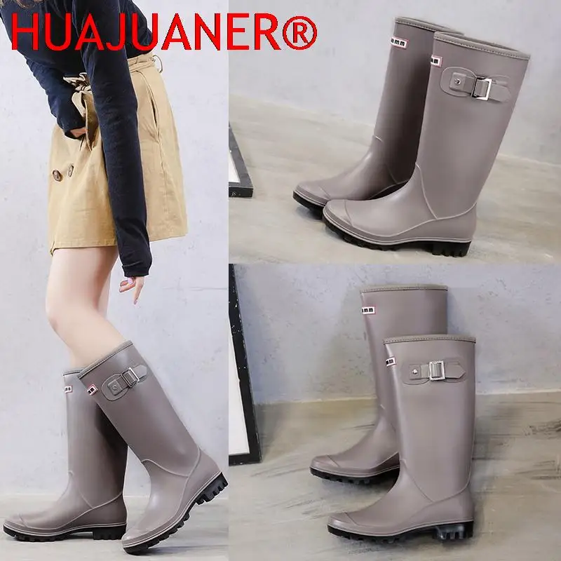 Fashion Non-slip Rain Boots Women Knee-High Water Boots Waterproof Long Tube Rubber Boots Womens High Tube Galoshes Rain Shoes