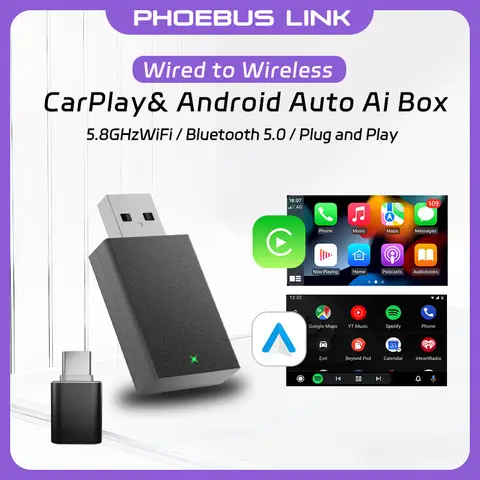 Phoebus Link 미니 무선 자동차 CarPlay Dongel 어댑터 스마트 안드로이드 자동 상자 무선 2 in 1 유선