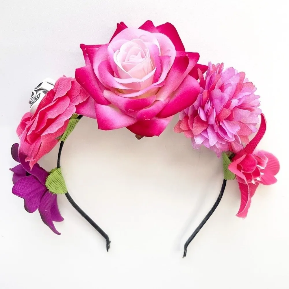 멋진 플라스틱 할로윈 머리띠 유령 발톱 고딕 꽃 머리 후프 할로윈 의상 여러 가지 빛깔의 장미 꽃 크라운 결혼식