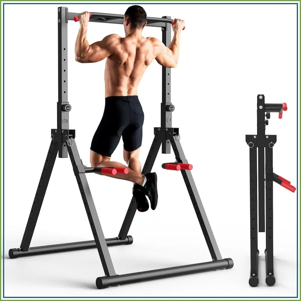 Foldable Power Tower Dip Station Pull Up Bar Free Standing Home Gym Strength Training 440LBS
