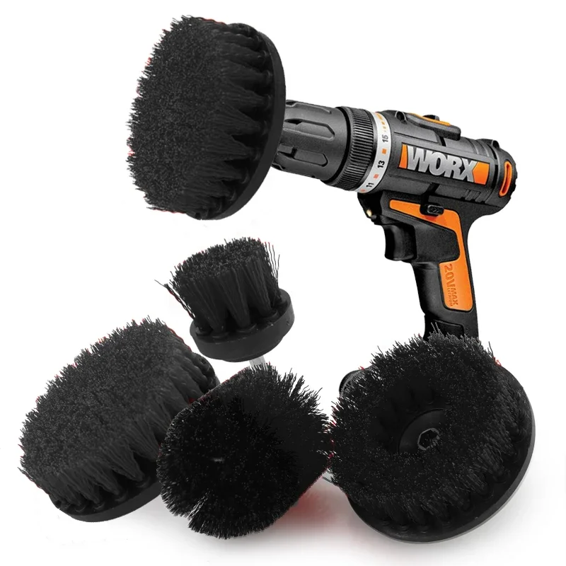 2/3.5/4/5'' Black Disc Drill Brush Attachment Power Hard Bristle Scrubber for Polisher Bathroom Cleaning Kit with Extender