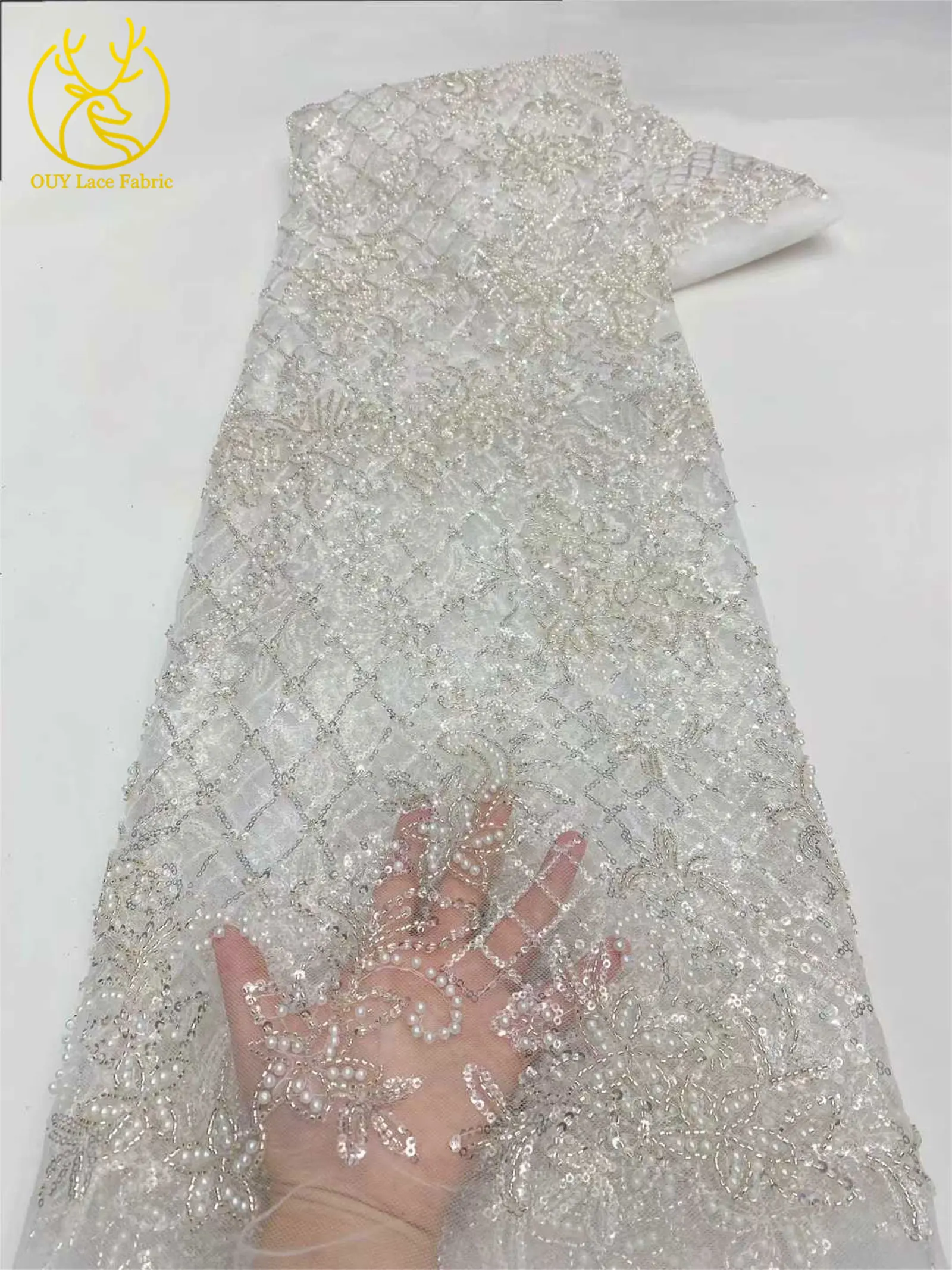 Roter afrikanischer Perlen-Spitzenstoff 2026, hochwertiger nigerianischer Pailletten-Spitzenstoff für Damen, Hochzeitskleid und Abendkleid, Nähen – Detail 20