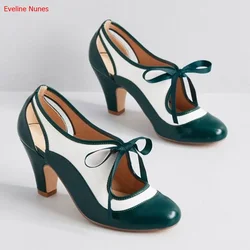 Mixed Colors Slip-on Pumps Summer Women's Bow Tie Thick Heel Round Toe Fashion Classic Sexy French Retro Good Quality Shoes
