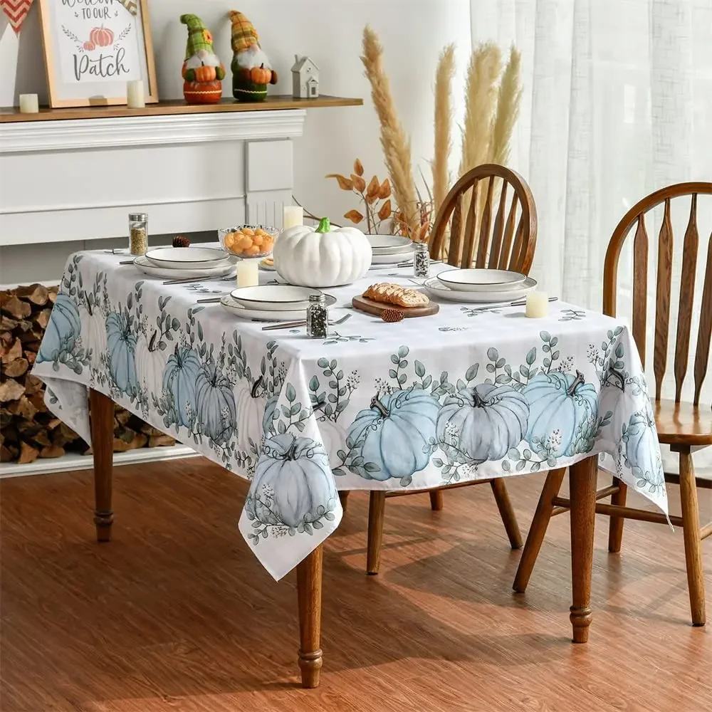 Pumpkin Green Leaf Autumn Leaf Rectangular Tablecloth, Thanksgiving Tablecloth, Wedding Party Dinner Decorative Table Cover