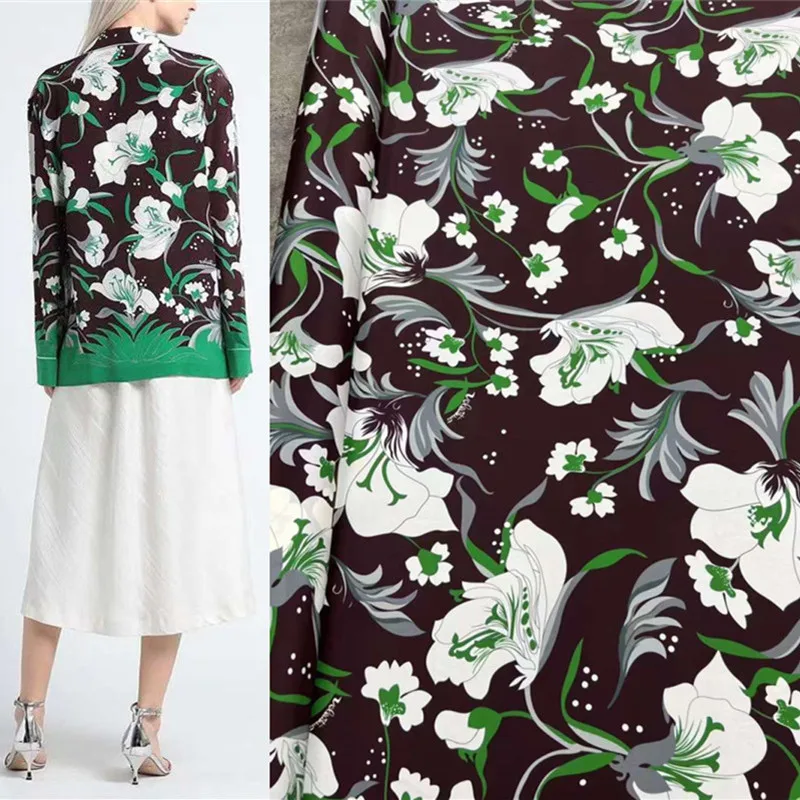 

Printed Crepe De Chine Silk Fabric Shirt Dress Upscale Summer 18momme Mulberry Silk Fabric Luxury Brand Pattern DIY Material