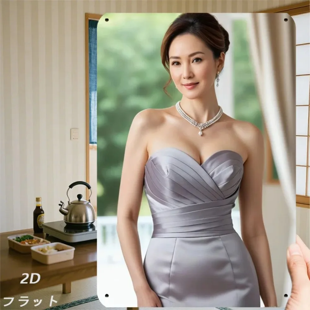 

JIT 2D Metal Wall Art Sign Retro Elegant Woman Gray Dress & Pearl Necklace Decorative Painting 20x30cm