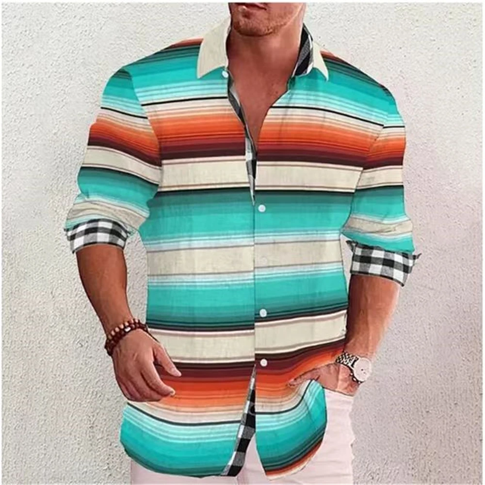 Popular Summer Men\'s Shirt Casual Vacation Hawaii Travel Beach Button Lapel Long Sleeve Shirt 18 Colors XS-5XL