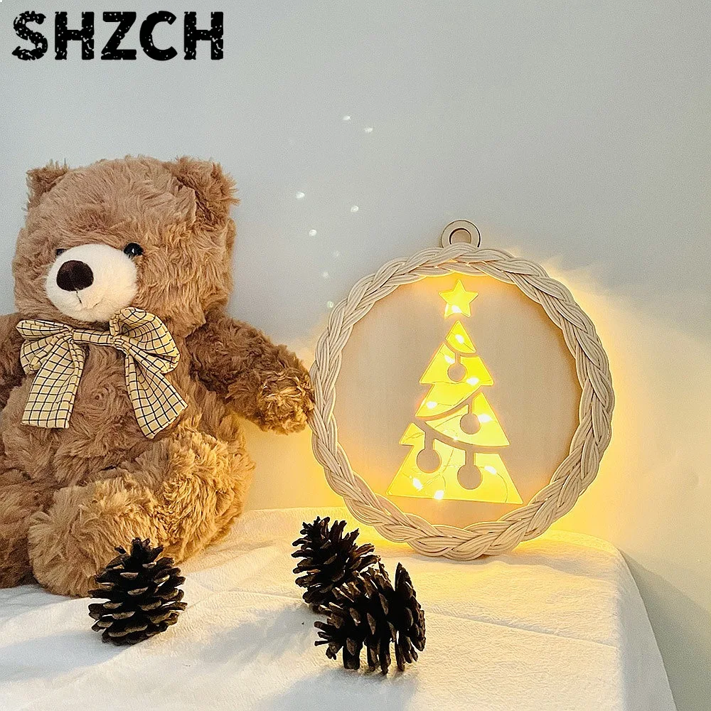 Handmade Rattan Merry Christmas Hanging Pendant Wooden Home Decor Ornament