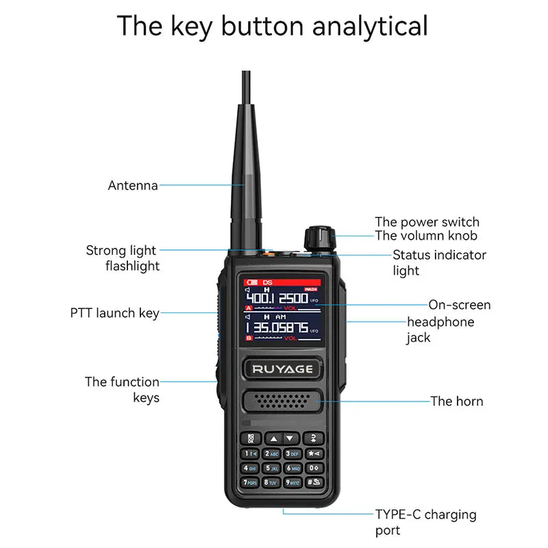 Ruyage-Amateur Ham Two Way Radio Station, Air Band Walkie Talkie, NOAA LCD Color, Police Scanner, Aviation, 6 Bands, 256CH, 10W