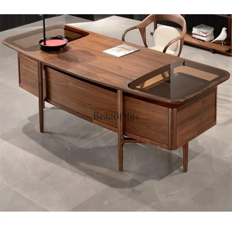 

New Chinese-style desk Nordic study furniture Light luxury North American black walnut desk