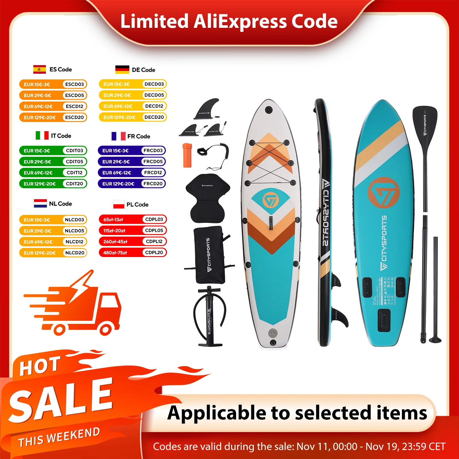 CITYSPORTS PRO Aufblasbares Stand Up Paddling Board, aufblasbares Surfbrett mit abnehmbarer Flosse, Stand-Up-Paddle-Board mit hochwertigem PVC-Material, rutschfestes Deck-Pad