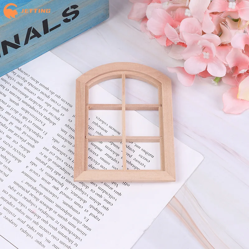 (New) 1:12 Dollhouse Miniature Wooden Arched Window Model Furniture Accessories