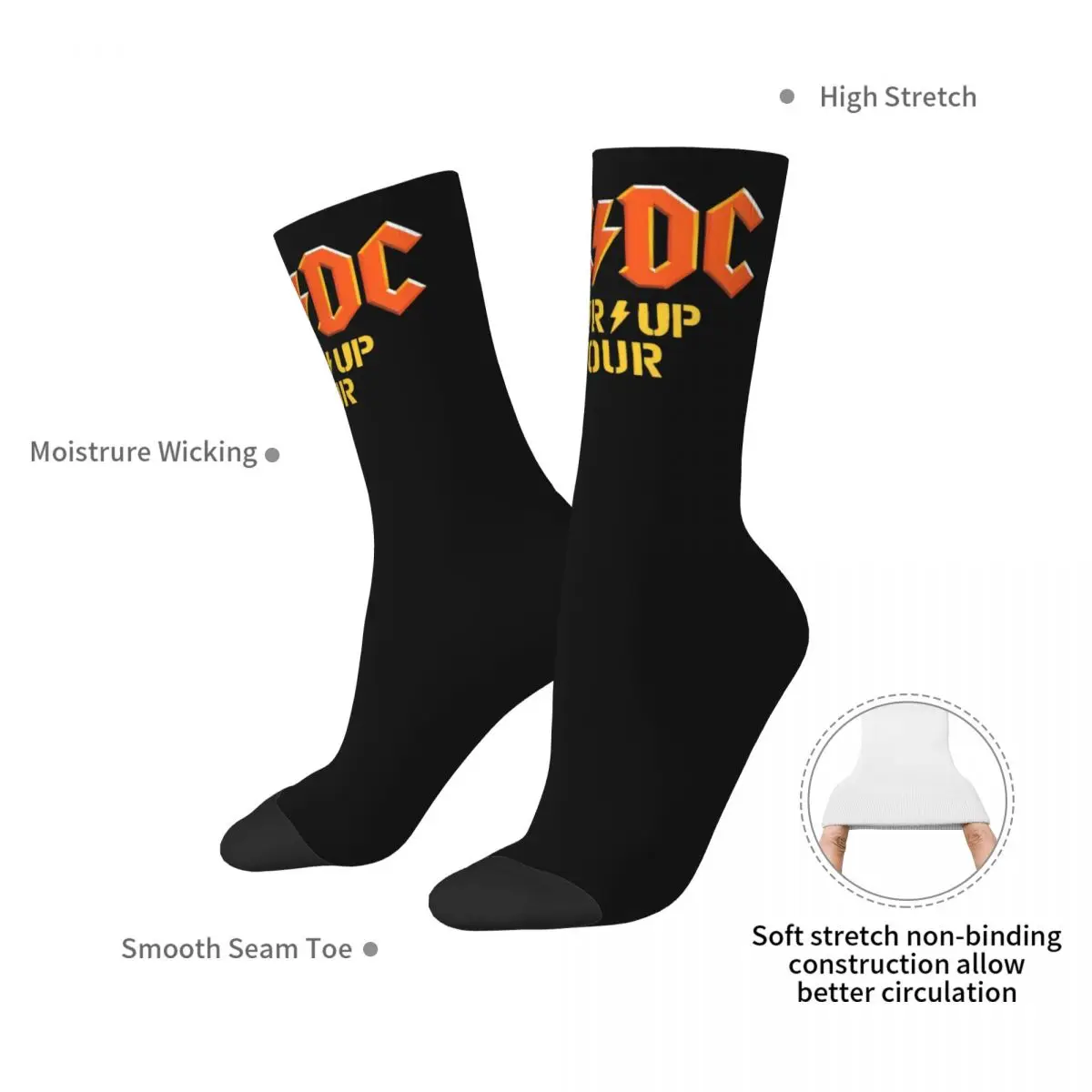 Chaussettes unisexes 2024 A-AC Power Up D-DC World Tour, chaussettes respirantes à la mode, cadeaux merveilleux