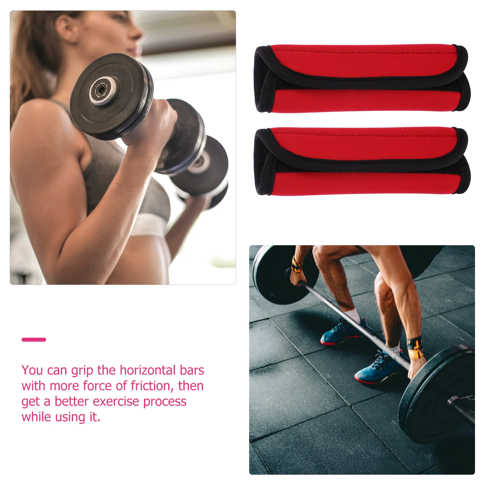 

3pcs Pull-Up Handle Grip Sleeves Anti-Slip Cushion Pads For Dumbbell Barbell Gym Training Red Lightweight Portable Fitness