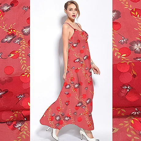 

2M/3M/5M printed fabric silk red background flower mulberry base
