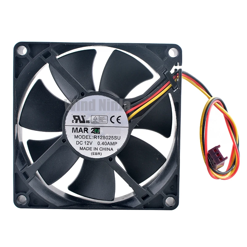 R128025SU 8cm 80mm fan 80x80x25mm DC12V 0.40A 3pin Hydraulic bearing high-speed cooling fan for chassis CPU