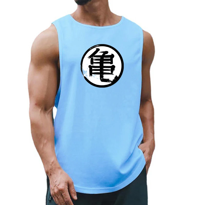 

Japanese Anime Turtle Script Printed Mens Gym Clothing Fitness Vest Quick Dry Bodybuilding Tank Top Muscle Sleeveless Shirts