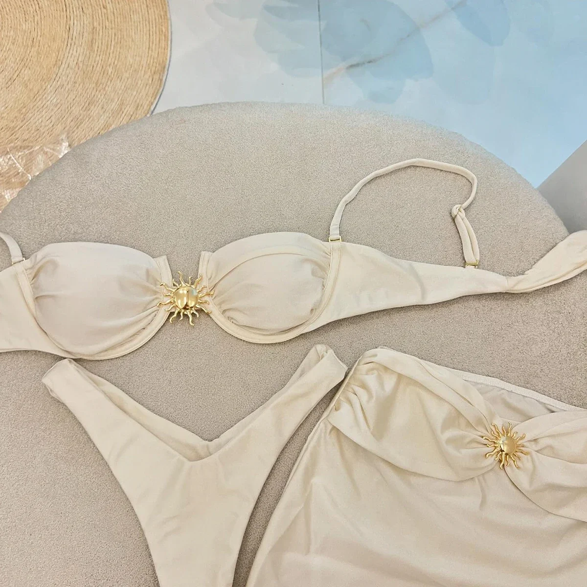 

Комплект бикини из 3 предметов, бикини с эффектом пуш-ап, 2024, сексуальный женский купальник, блестящая юбка, женский купальник, бразильский купальный костюм, пляжная одежда, накидка