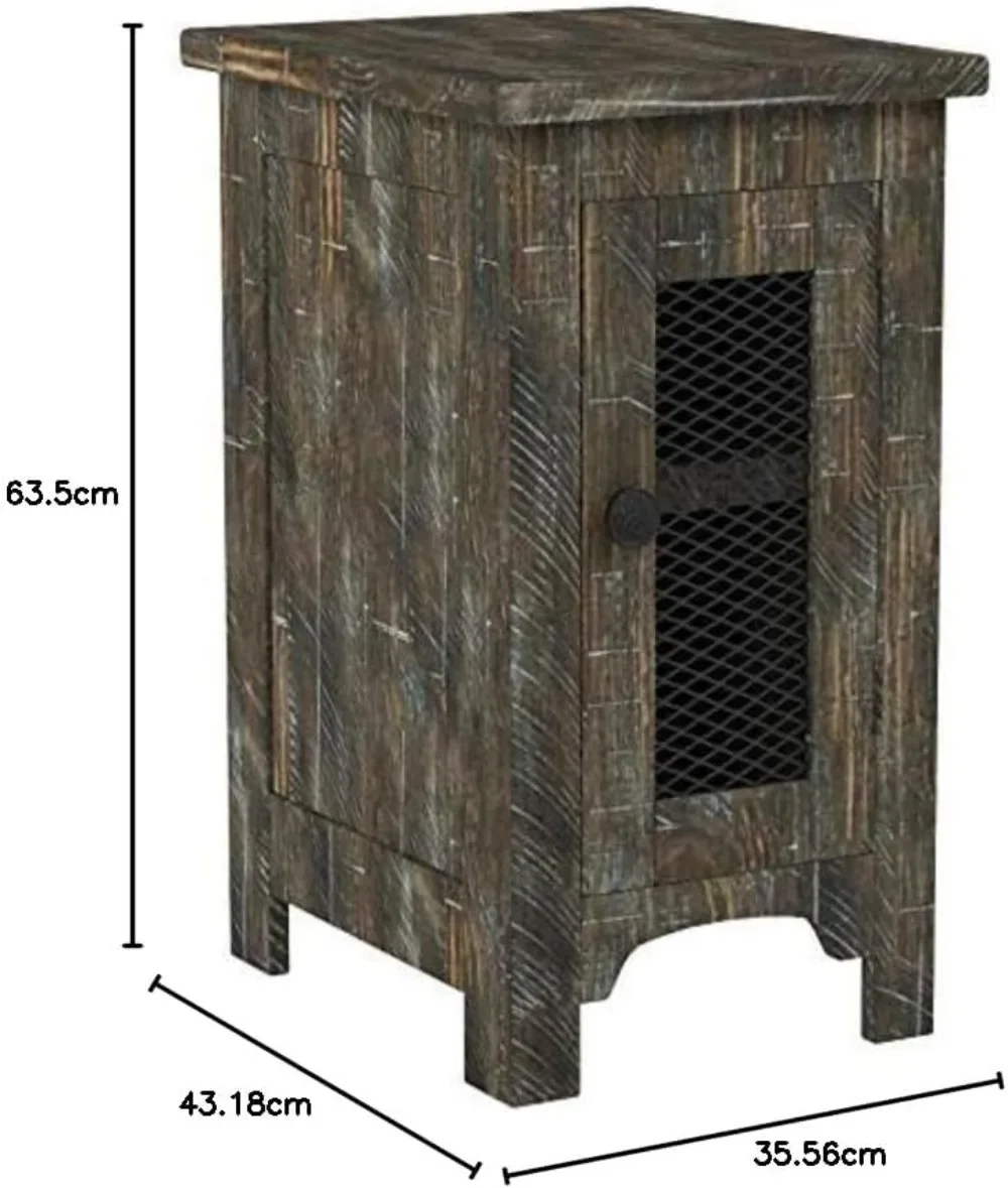 Signature Design by Ashley Danell Ridge Rustic Chair Side End Table with Double Cabinet Doors and 1 Storage Shelf, Brown