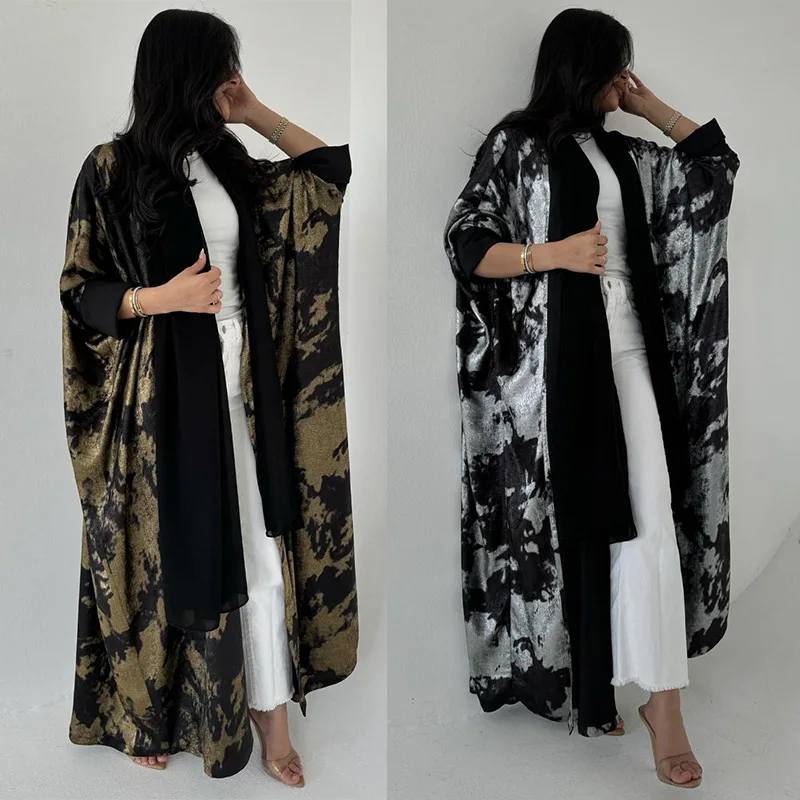 Dubai Abayas Luxury Bronzing Muslim Dress Eid Djellaba Islam Clothing Kebaya for Women Kaftan Morocco Caftan Femme Jalabiya Robe