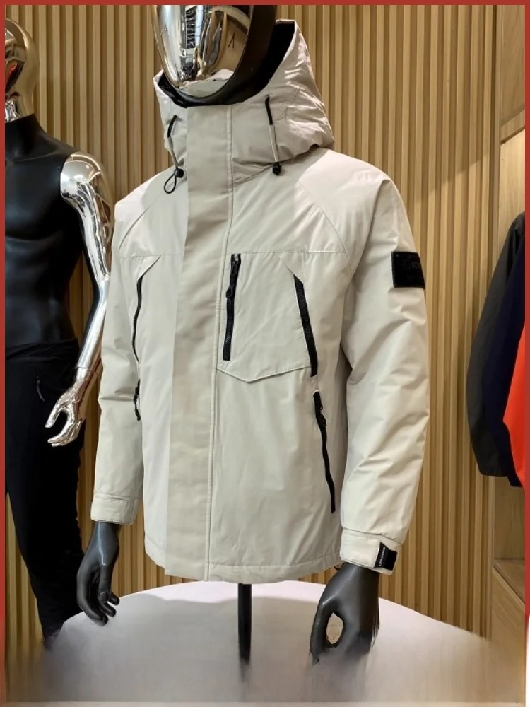 

Men's Outdoor Winter Jaet 90 Du down Hooded Thiened Anti-Cold Windproof Water-Resistant Polyester Fiber Zipper Sle