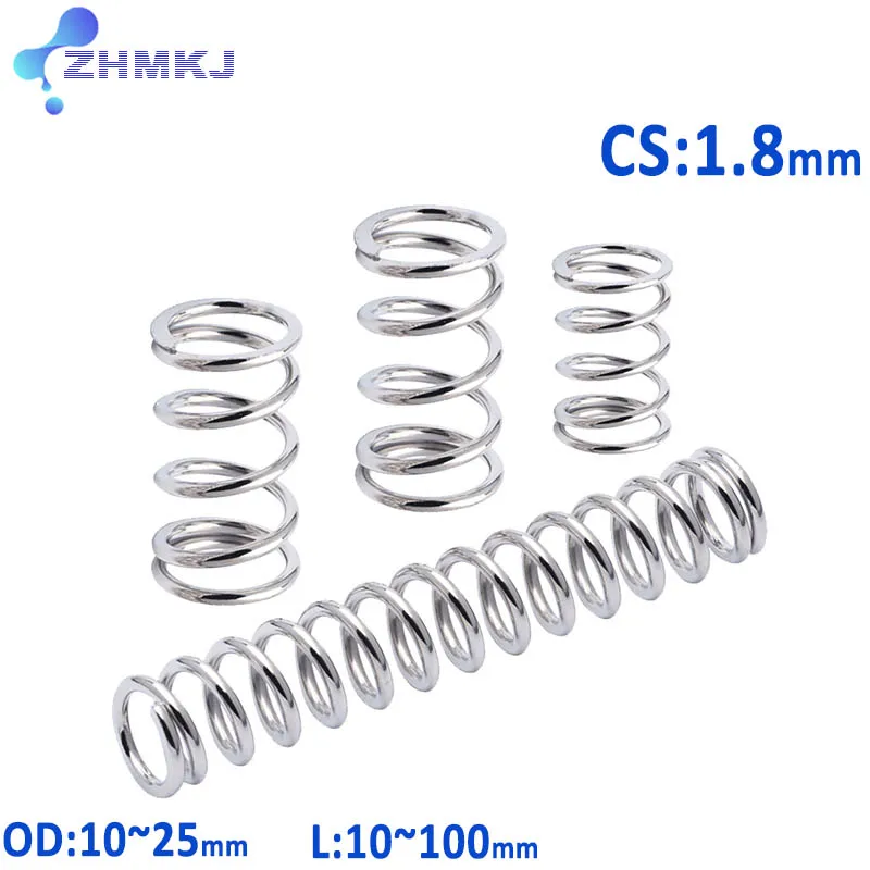 

304 Stainless Steel Compression Spring Spring Steel Wire Diameter 1.8mm Spiral Pressure Springs OD 10mm~25mm Length 10mm~100mm