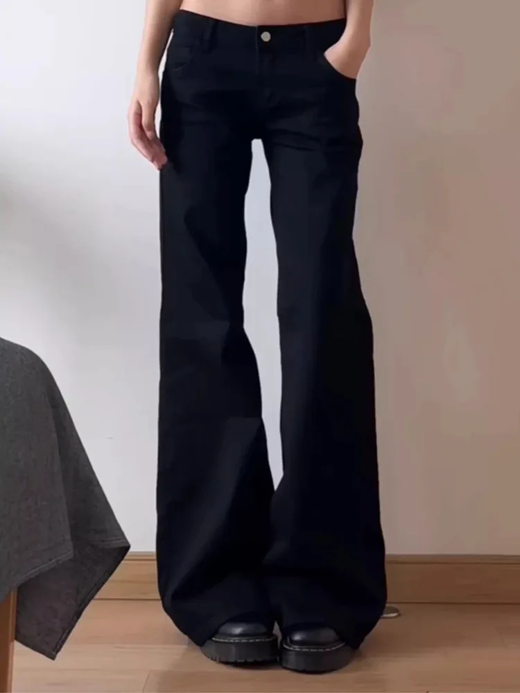 Normcore Y2K pantalones vaqueros negros holgados lavados Vintage Casual minimalista pantalones Grunge cintura alta Color sólido calle Retro Jeans