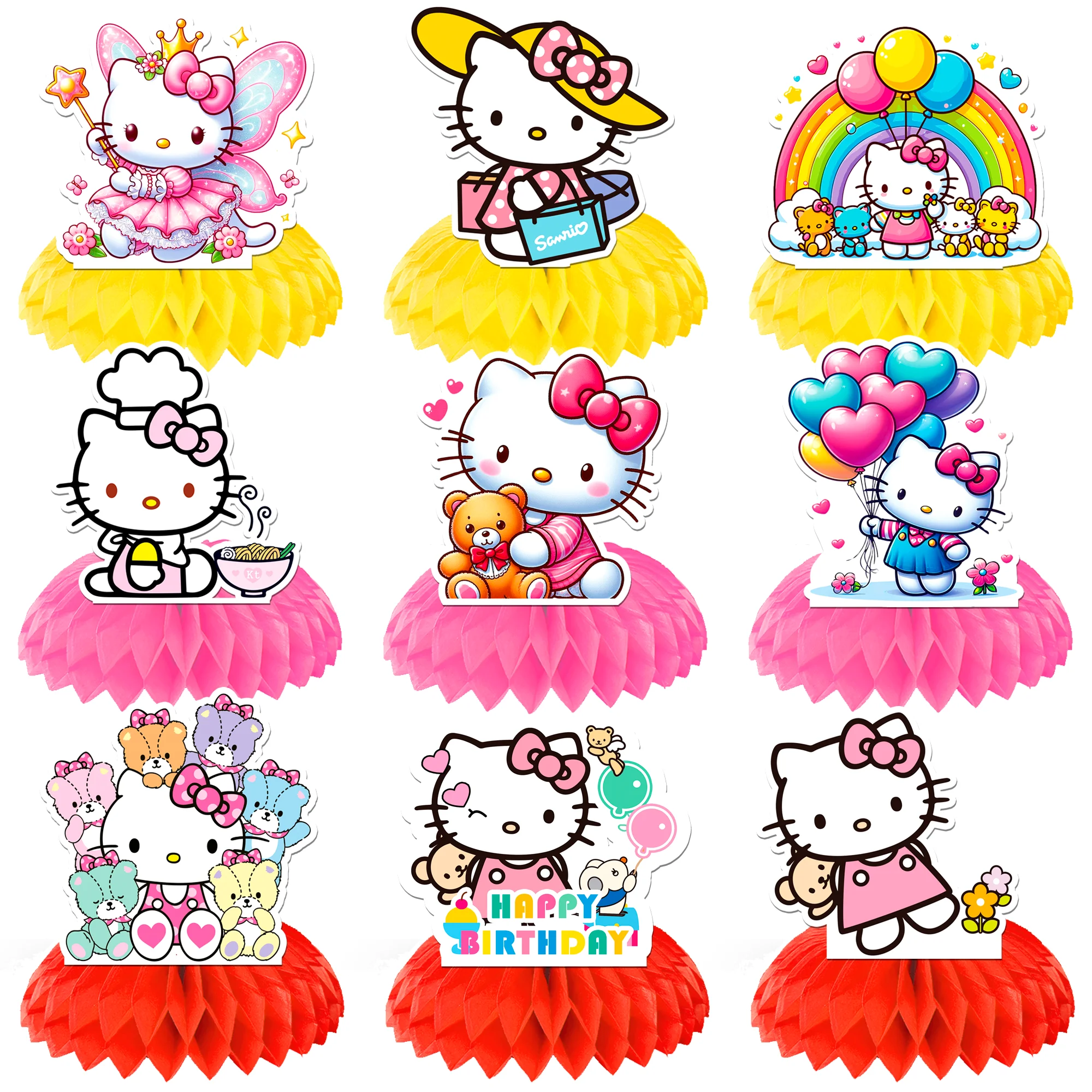 

Набор из 9 сотовидных украшений для стола Hello Kitty, центральные элементы для декора на день рождения Hello Kitty