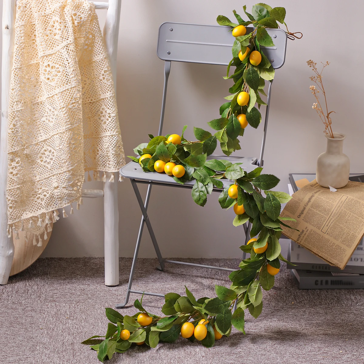 XIYA FLOWER Fake Lemon Garlands Fake Leaf Rattan Artificial Plants Yellow Green Plastic Material Garden Deco Home Deco