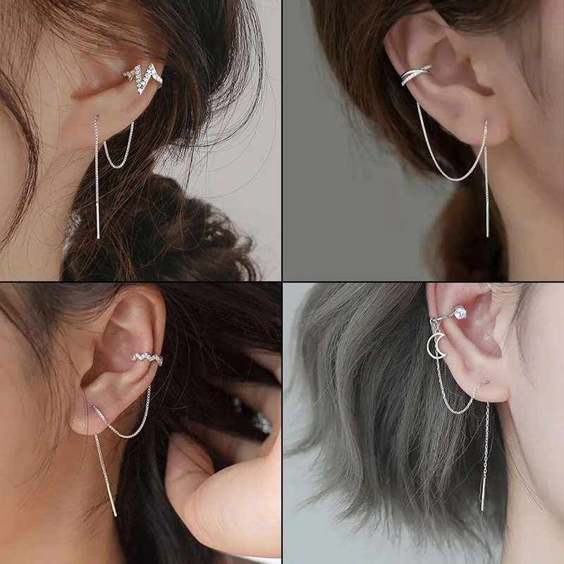 Simple Long Tassel Chain Drop Earrings For Women Hip Hop Silver Color Circle Round Geometric Piercing Ear Jewelry Girl Gift