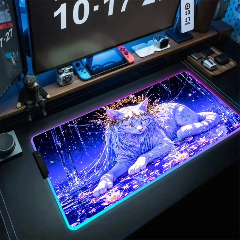 

RGB Mouse pad Mysterious Cat monarch LED glow gaming mat rubber anti-slip Desk Mat gamer pc accessories Gaming keypad mousepad