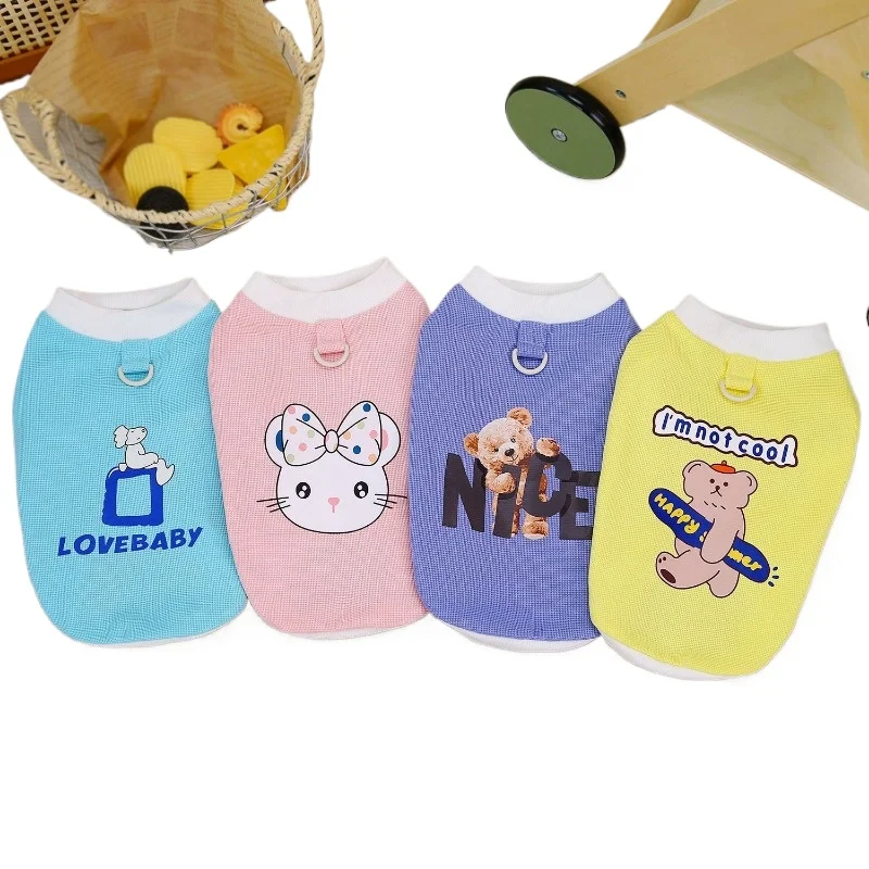 

Pet Dog Clothes Pet Clothing Spring Summer Bichon Teddy Pet Vest Suspenders 24 Waffle Print T-Shirt