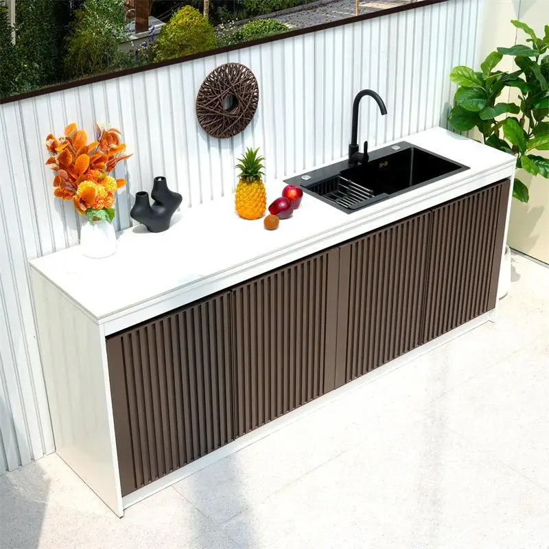

Outdoor all-aluminum alloy rock slab sink basin integrated cabinet balcony garden imitation marble stone sink locker