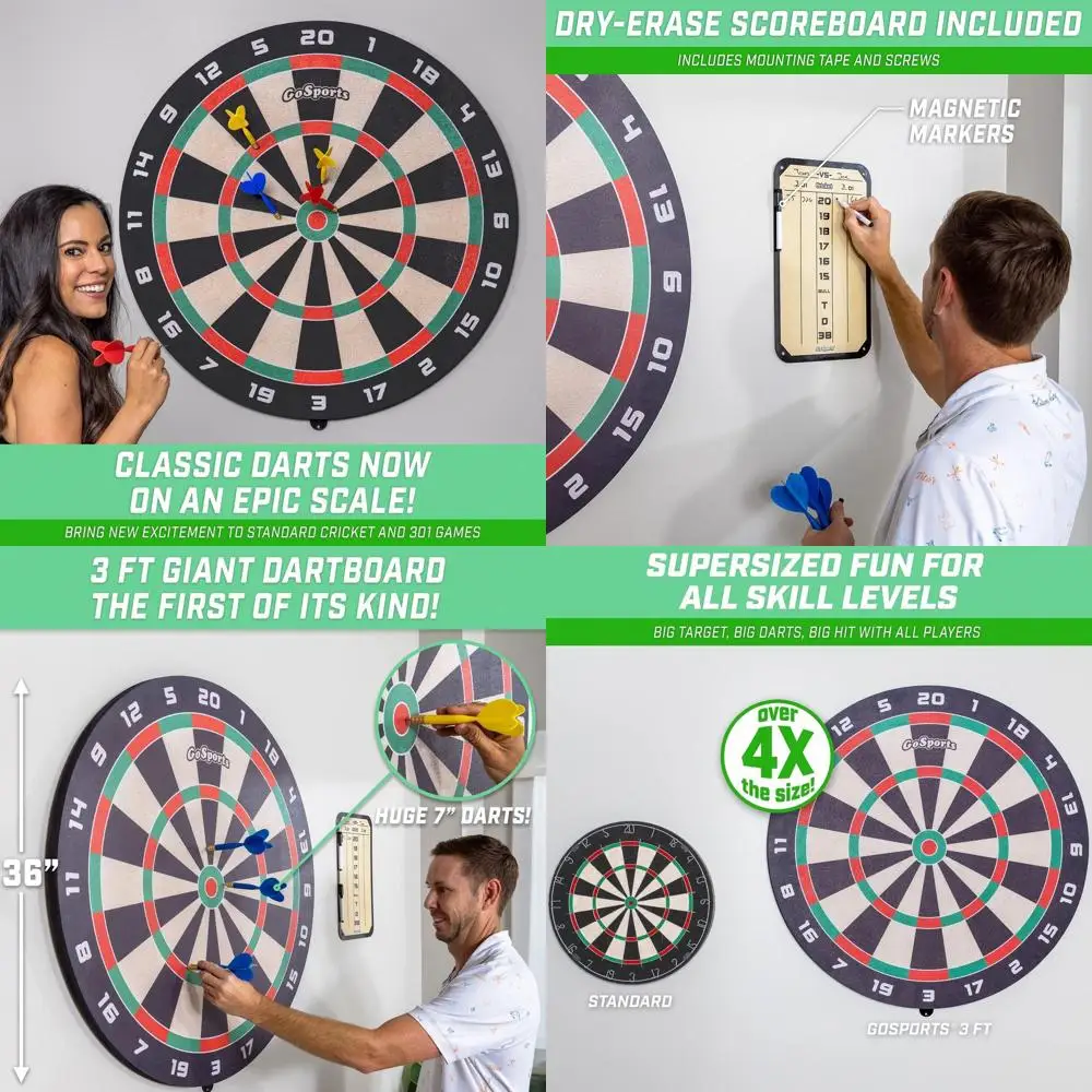 

Huge 3-4ft Cork Dartboard Set with 12 Darts & Scoreboard - Fresh Darts Entertainment