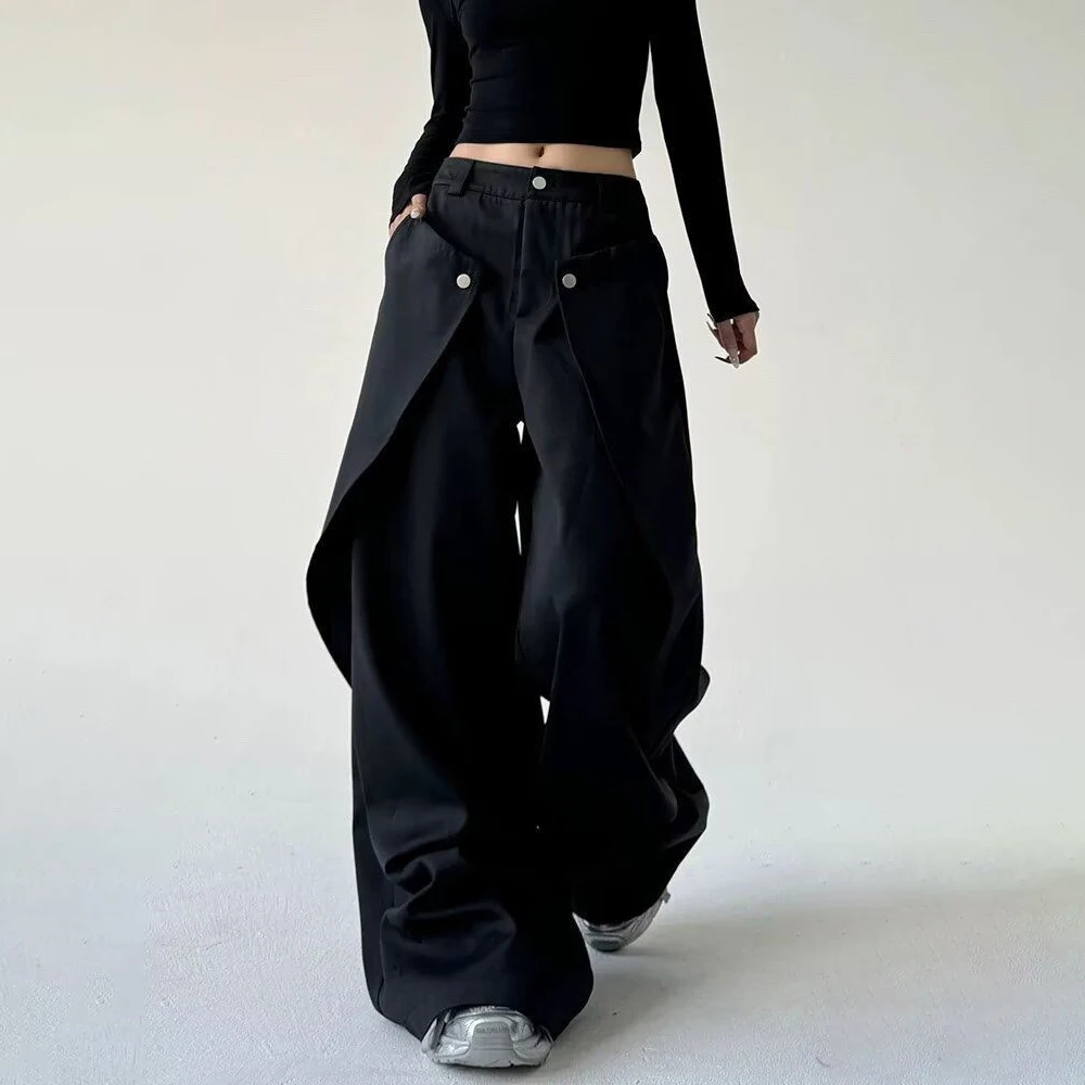 Mens Trousers Stitching Double-Layer Design Casual Pants Streetwear Fashion Grunge Old Money Men Wide-Leg Pants Men'S Wear 2025
