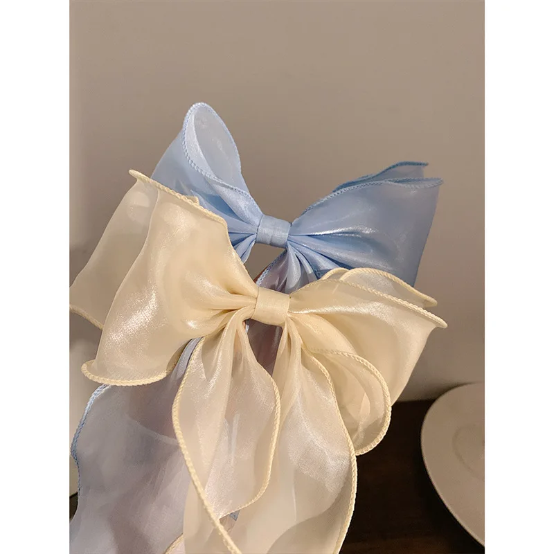 1pc Elegant Blue Shining Satin Bowknot Women Girl Hair Clips Retro Headband With Hair Accessories