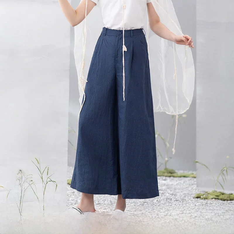 

Женские льняные брюки с высокой талией, широкими штанинами, свободного прямого кроя, в стиле ретро, повседневные, модные