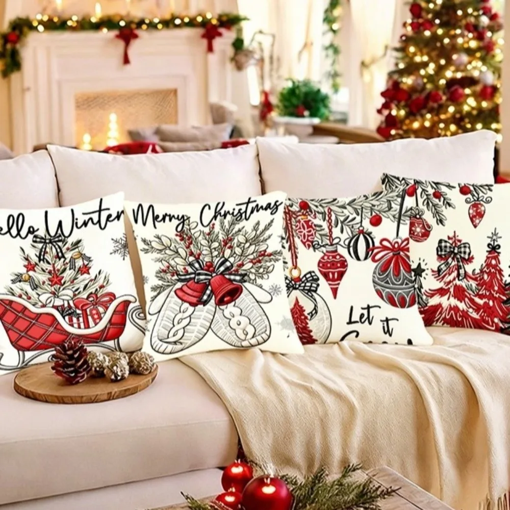 Home Decor Soft Christmas Pillow Covers 2D Printed Reindeer Throw Cushion Case Tree Bear Santa Pillow Cover Bedroom