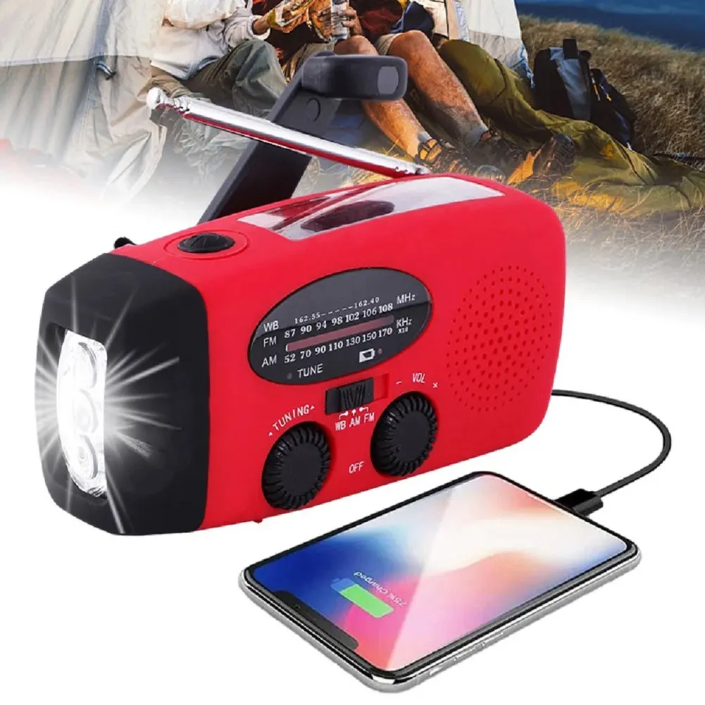 2000mAh Multifunctional Portable Solar Hand Crank Radio FM AM WB Weather Radio USB Charging Emergency LED Flashlight Power Bank