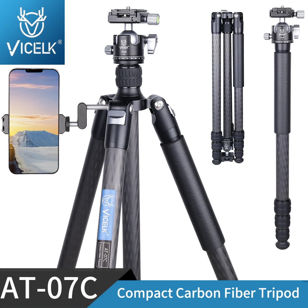 

VICELK 1.8M Portable Carbon Fiber Travel Tripod Monopod with 360° Degree Low Profile Ball Head for DSLR Camera Max Load 20kg