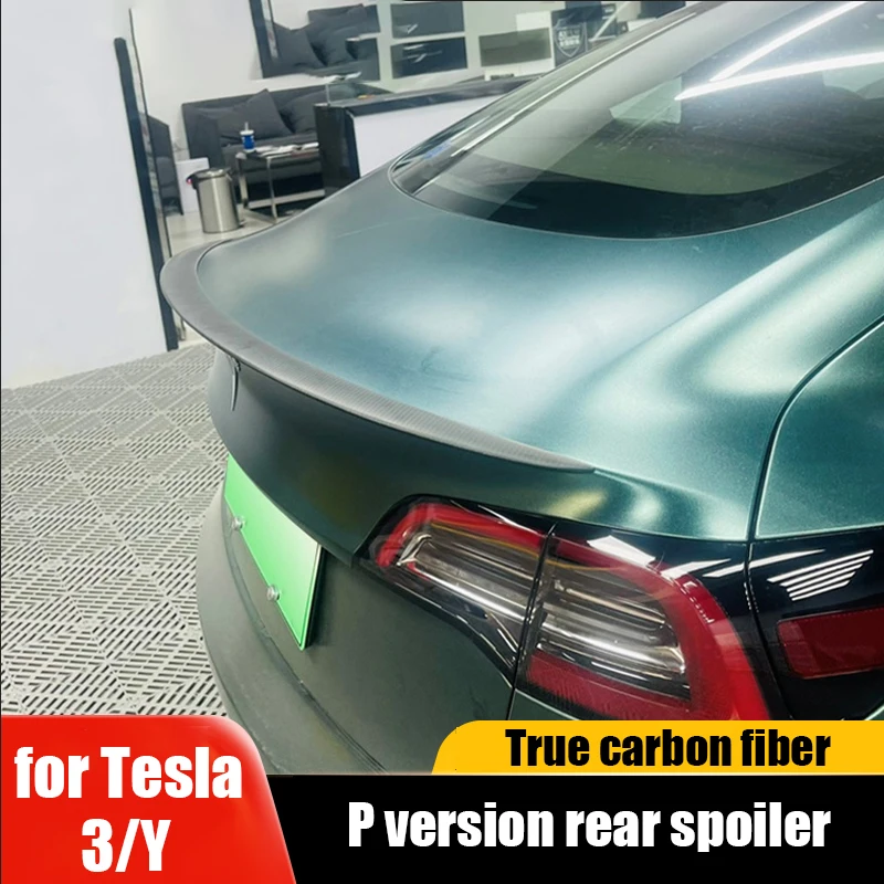 For Tesla Model Y 3 retrofit real carbon fiber tail upgrade P performance dry carbon process rear spoiler