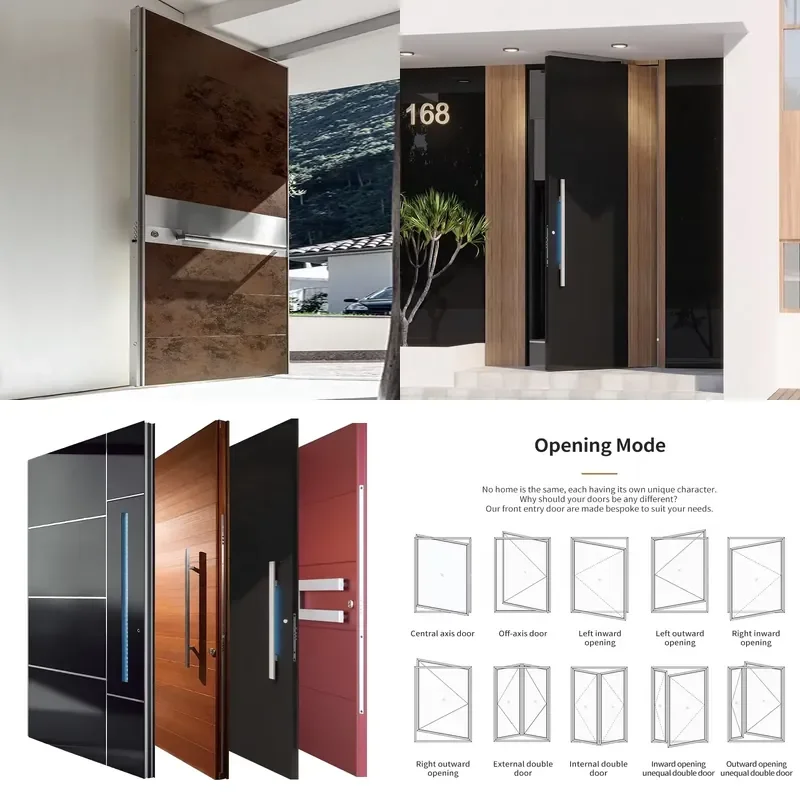 Custom Rustic Brown Pivot Entry Door Modern Design Exterior Wood Entry Doors for Residential & Outdoor Made of Aluminum Alloy