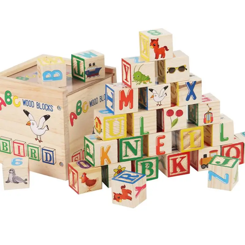 27Pcs Children Wood Alphabet Blocks Letters Stacking Toys Building Blocks Craft Early Learning Educational Toys Baby Room Decor