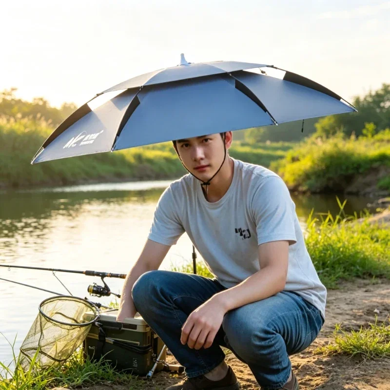 Hands Free Fishing Umbrella Hat Head Mounted Sun Shade Rain Cover for Angling Gardening Hiking Outdoor Work Travel Use 우산 모자