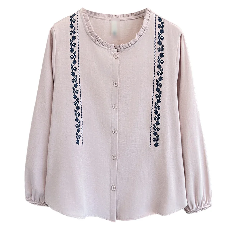 

Женские блузки больших размеров, осень 2023, новый стильный дизайн с вышитым воротником с рюшами, рубашка с длинными рукавами 2552