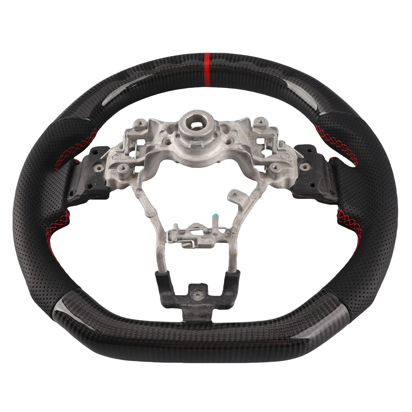 Carbon Fiber Steering Wheel Preforated Leather W/ Red Stitching Steering Wheel Fit for Subaru WRX/STI 2015‑2020