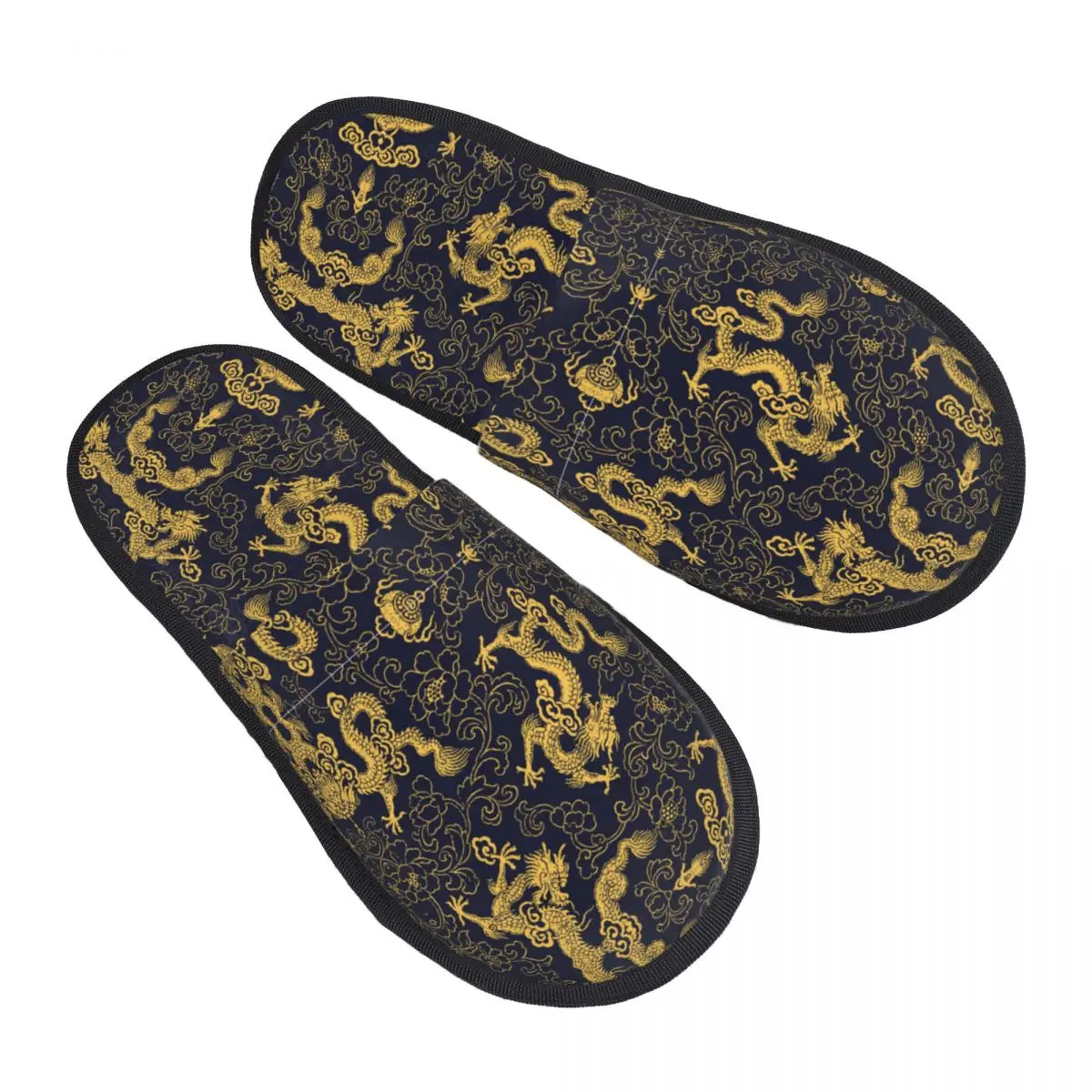 

Chinese Traditional Golden Dragon Winter Cotton House Slippers Indoor Cozy Household Fur Slides Slippers Anti Slip