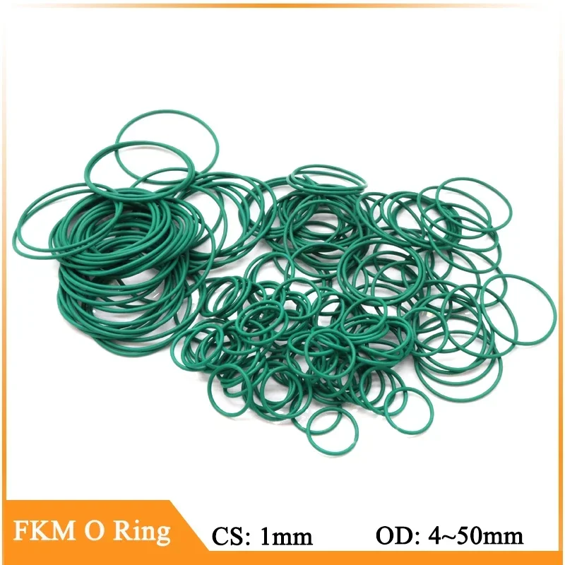 

10/50Pcs Green FKM O Ring CS 1mm OD 4mm~50mm Fluorine Rubber Insulation Oil Resistant High Temperature Resistance Sealing Gasket